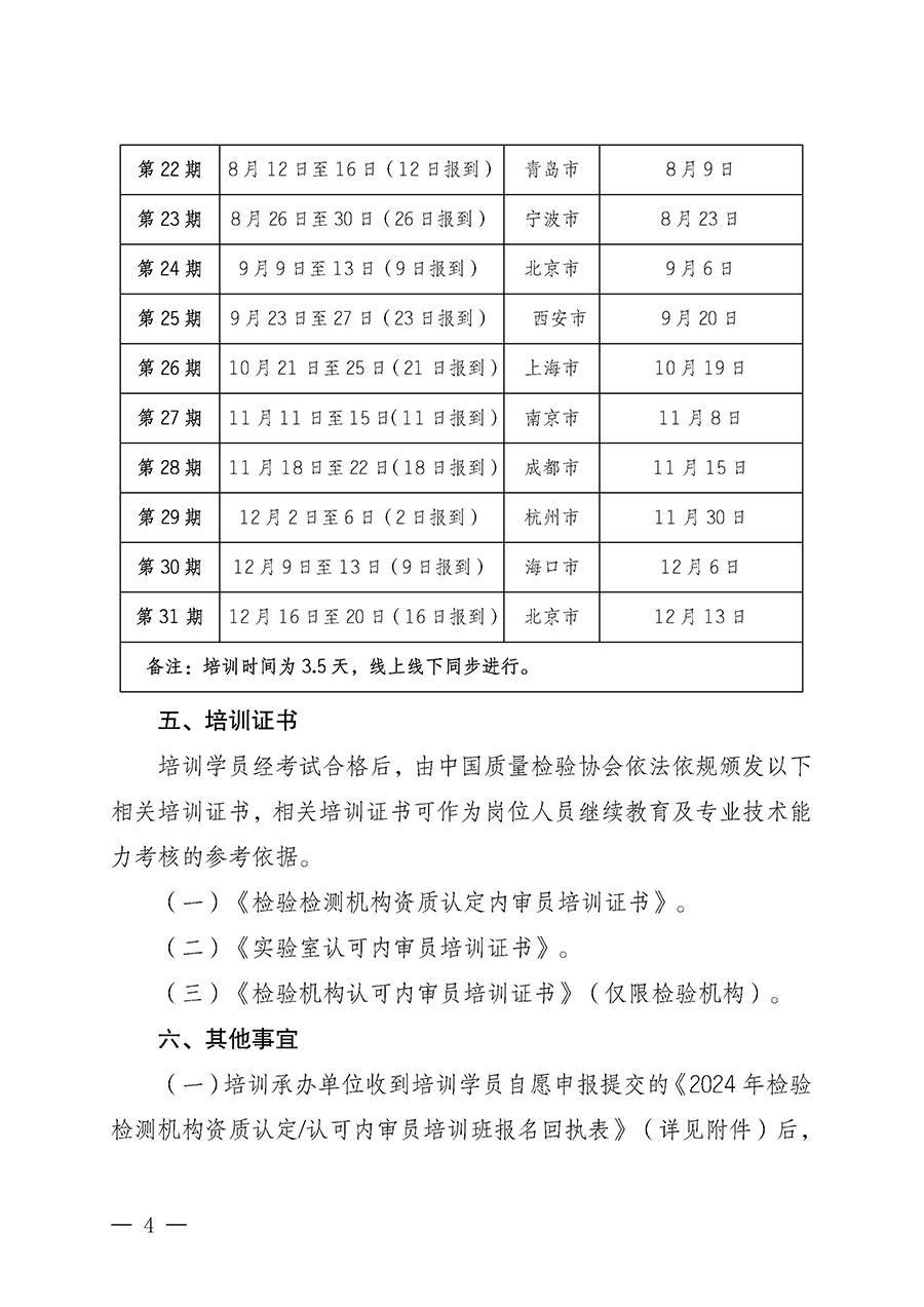 中國(guó)質(zhì)量檢驗(yàn)協(xié)會(huì)關(guān)于開展2024年檢驗(yàn)檢測(cè)機(jī)構(gòu)資質(zhì)認(rèn)定/認(rèn)可內(nèi)審員培訓(xùn)班的通知(中檢辦發(fā)〔2024〕79號(hào))